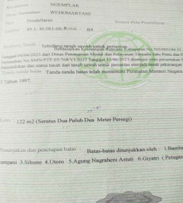 dijual tanah gondang legi kel