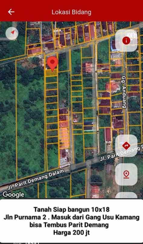 dijual tanah jalan purnama usu kamang