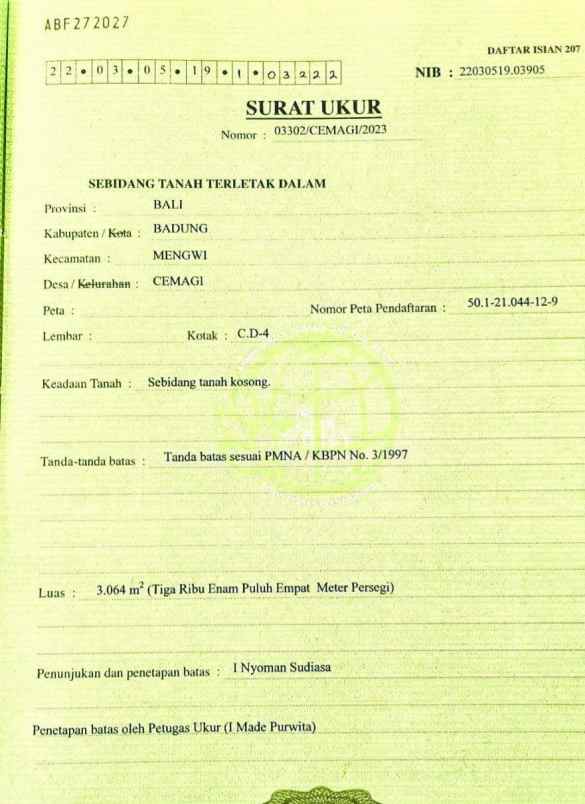 dijual tanah pantai seseh