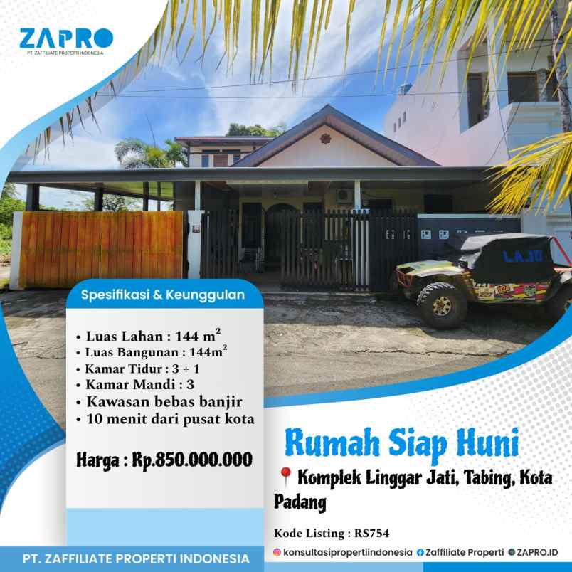 jual rumah siap huni di tabing padang