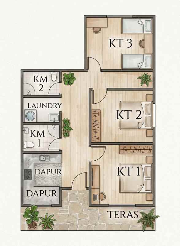 rumah 3 kamar tidur lokasi dekat jalan raya
