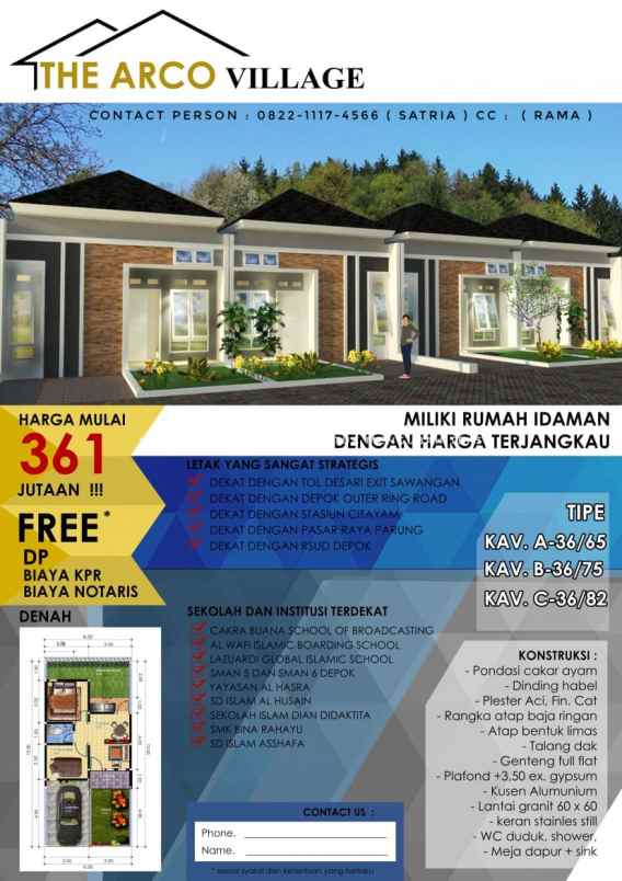 rumah jalan raya arco sawangan depok