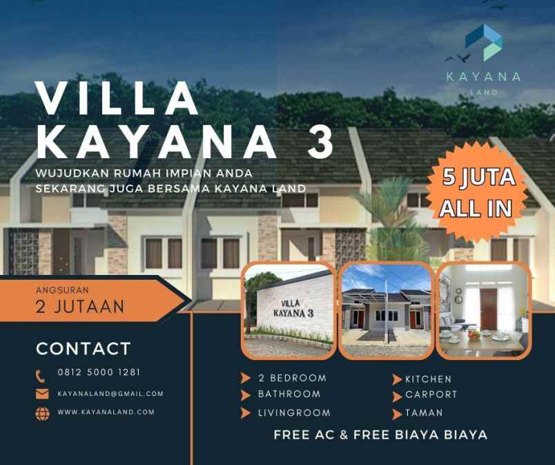 villa kayana 3 kalisuren dp 5 jt free semua biaya