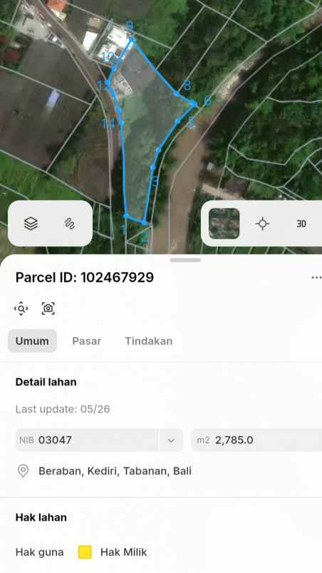 dijual 14 are jl pantai nyanyi beraban kediri tabanan