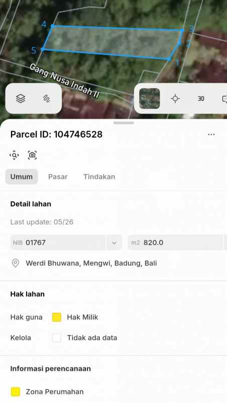 dijual 8 2 are jl ratna werdi bhuwana mengwi badung