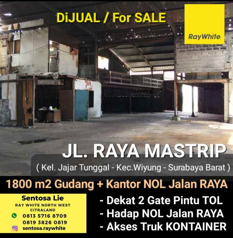 dijual ruko gudang kantor jalan raya mastrip