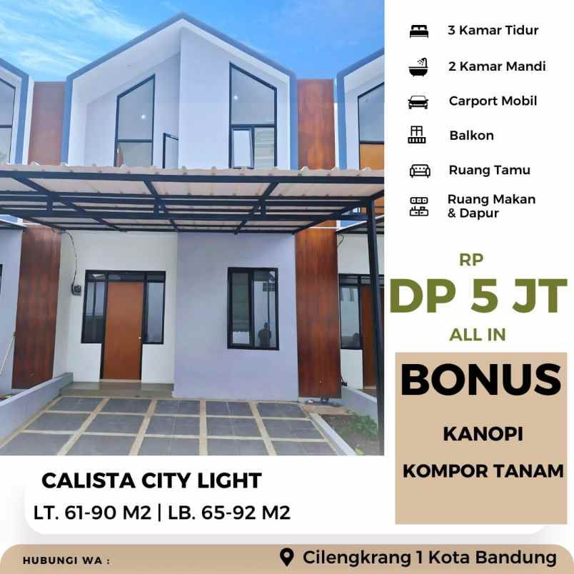 dijual rumah cluster calistha city