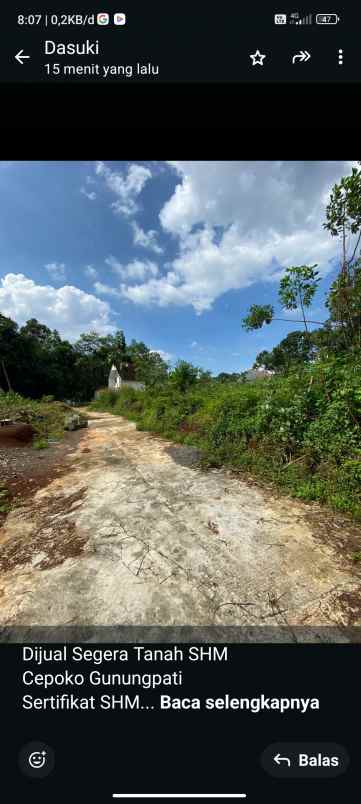 dijual tanah di cepoko gunung pati semarang