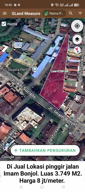 dijual tanah jalan imam bonjol