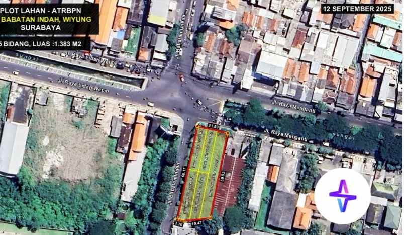 dijual tanah jalan raya wiyung