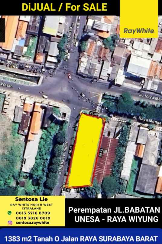 dijual tanah jalan raya wiyung