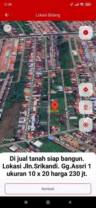 dijual tanah jalan srikandi gg assri 1