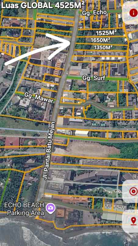 dijual tanah jl pantai batu mejan