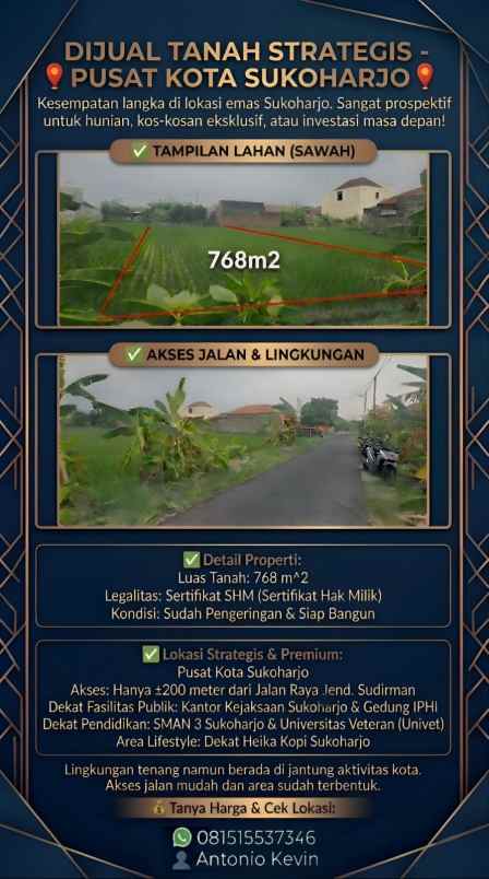 dijual tanah strategis pusat kota sukoharjo
