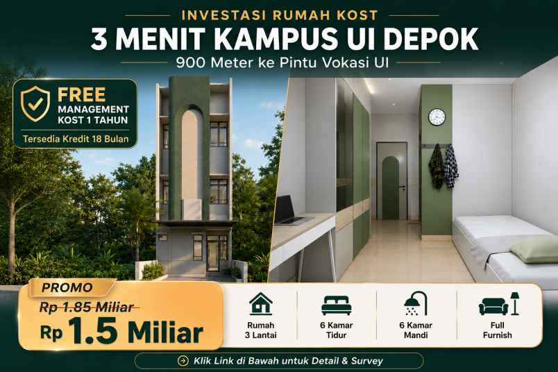 jual kost ui depok murah 1 5 miliar