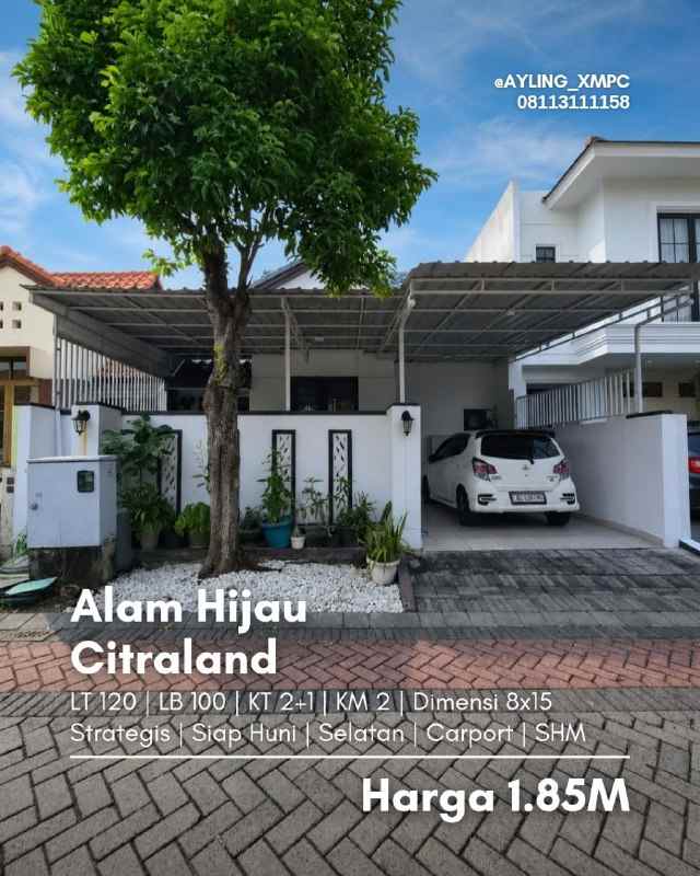 rumah alam hijau citraland strategis siap huni carport