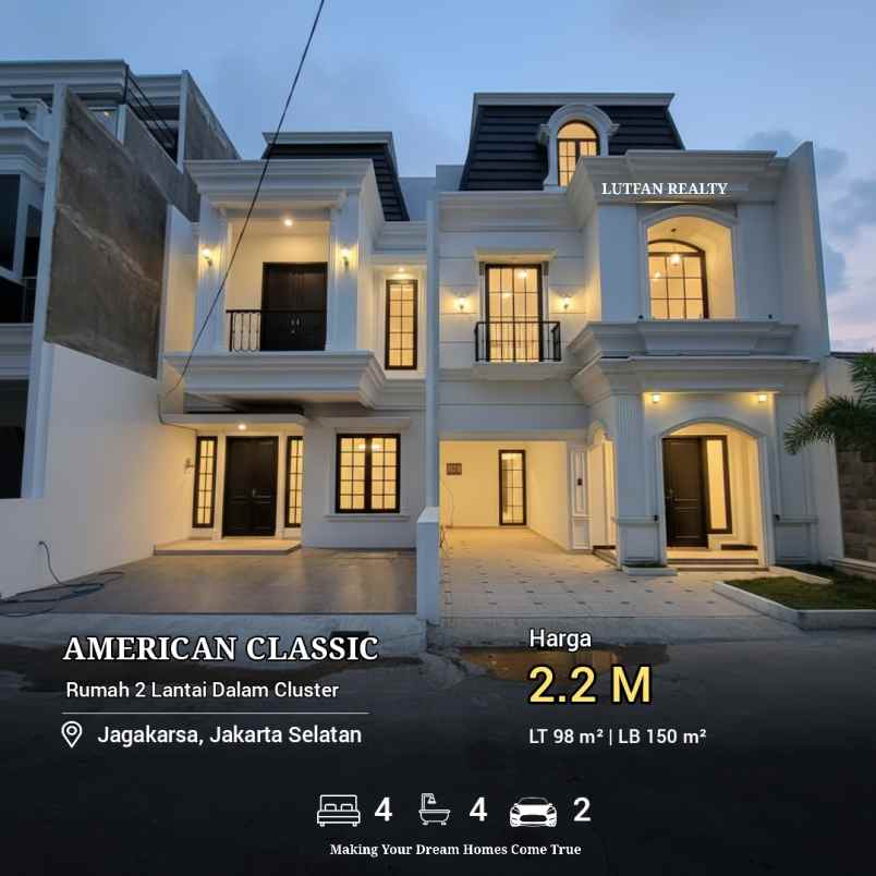 rumah american classic dalam cluster dekat taman kota