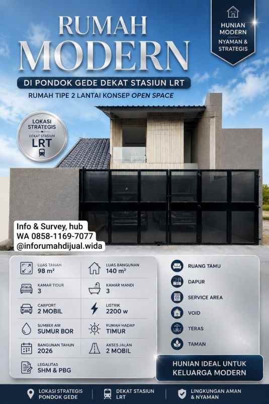 rumah siap huni dekat stasiun lrt pondok gede bekasi