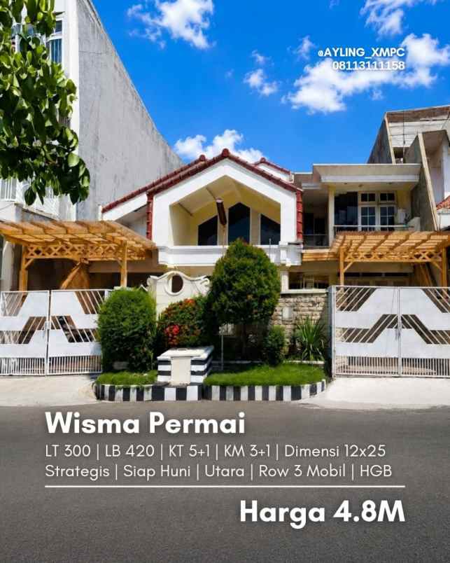 rumah wisma permai strategis row jalan 3 mobil