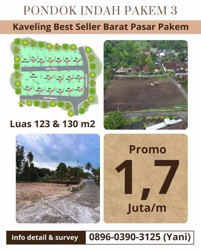 tanah kaveling shm pekarangan barat pasar pakem