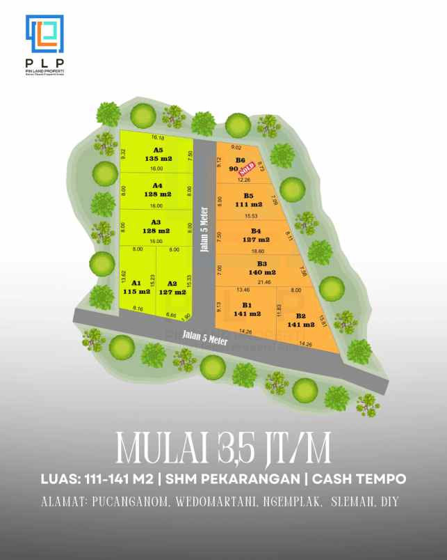 tanah kavling murah 350 meter dari jalan raya tajem