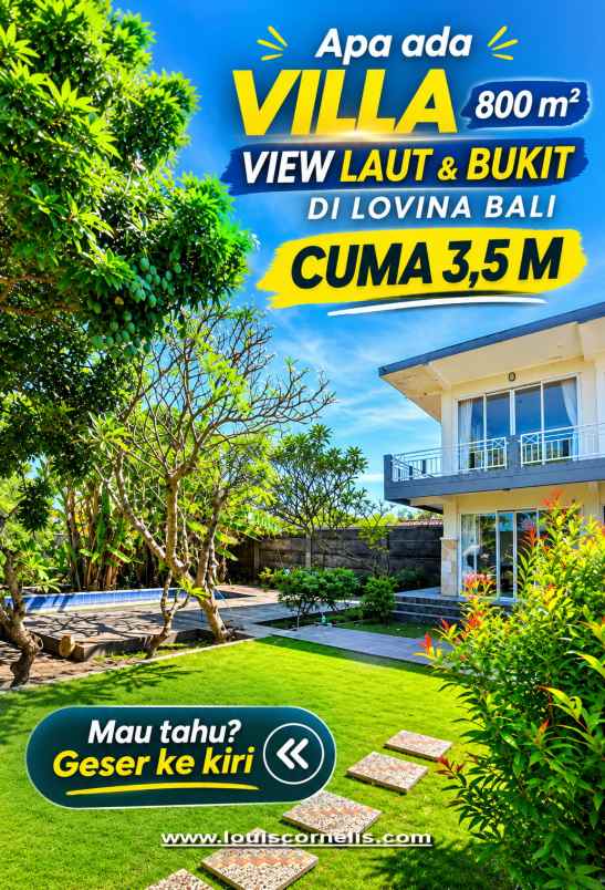 dijual rugi villa 800 m view laut bukit di lovina bali