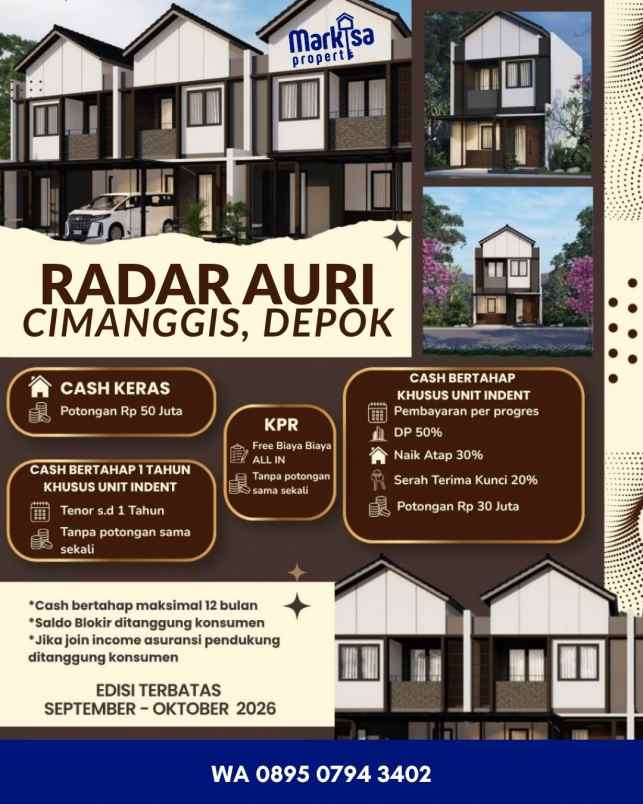 dijual rumah 2 lantai di radar auri cimanggis depok