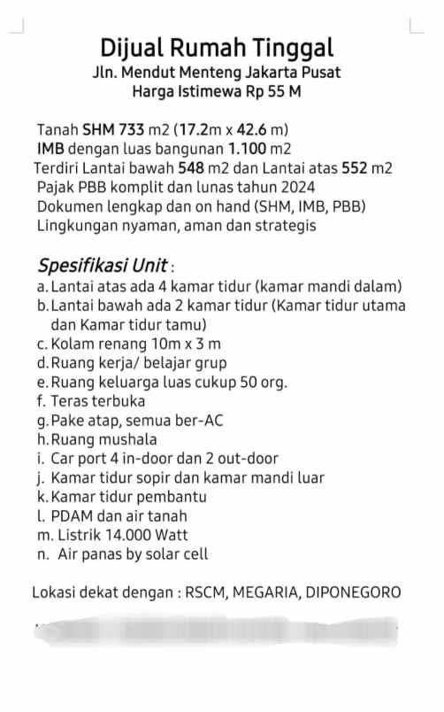 dijual rumah menteng jakarta pusat