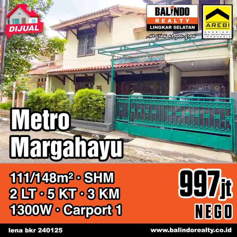dijual rumah siap huni 1 m an di metro margahayu
