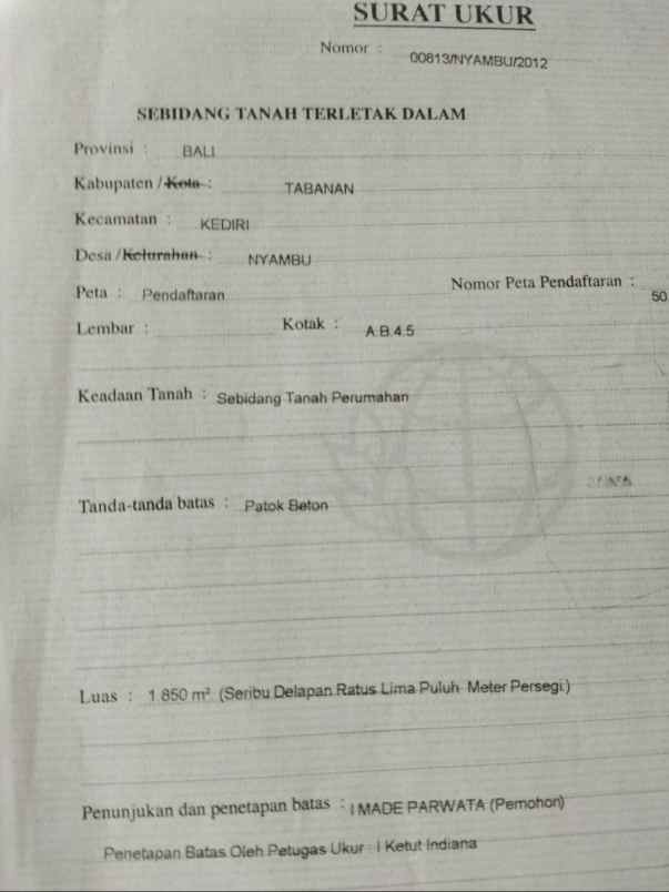 dijual tanah nyambu raya kaba kaba