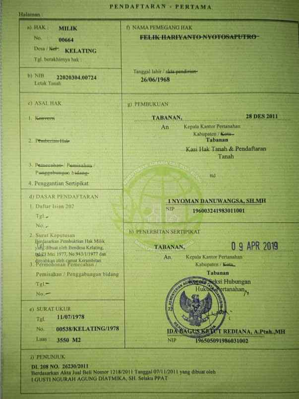 dijual tanah pantai kelating