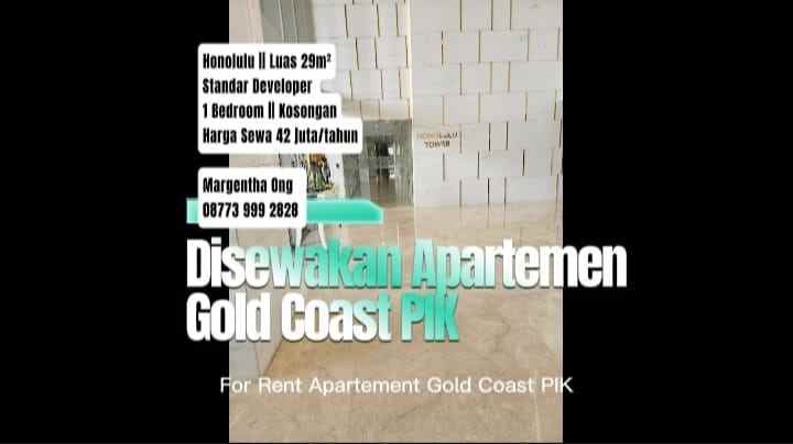 disewakan apartemen gold coast pik honolulu 1 bedroom