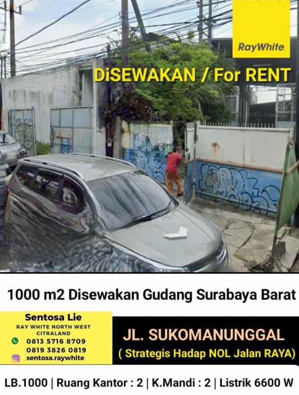 disewakan ruko gudang kantor jalan raya sukomanunggal