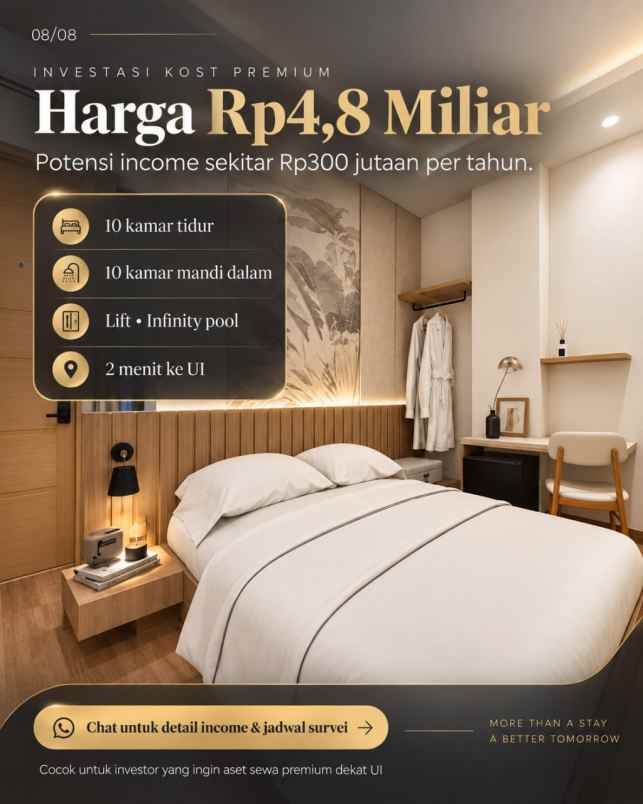 jual kost premium ada liftnya dekat kampus ui depok