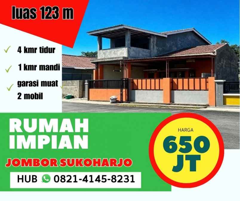 rumah 2 lantai garasi muat 2 mobil di jombor sukoharjo