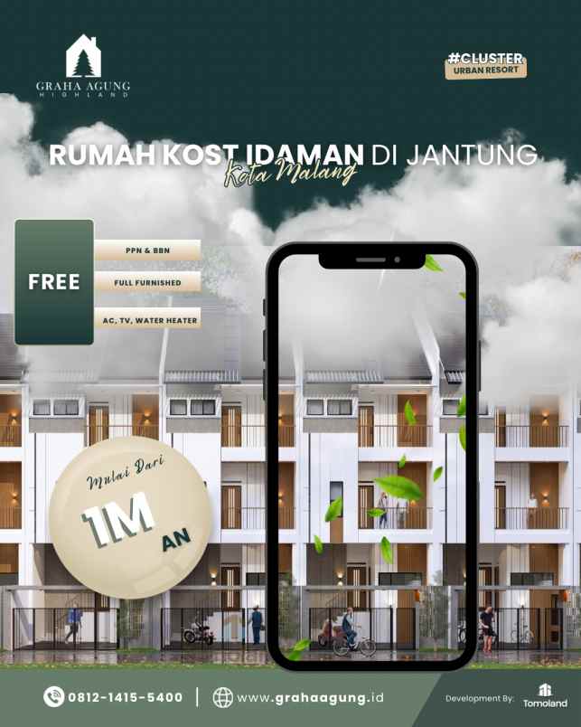 rumah kost malang kota strategis dekat ub 8 kamar 1m