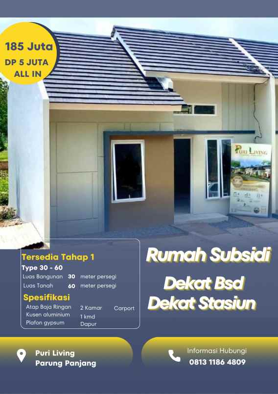 rumah subsidi kwalitas komersil dekat bsd