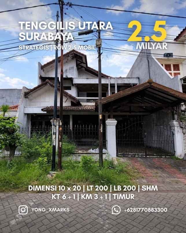 rumah tenggilis utara strategis row 2 5 mobil