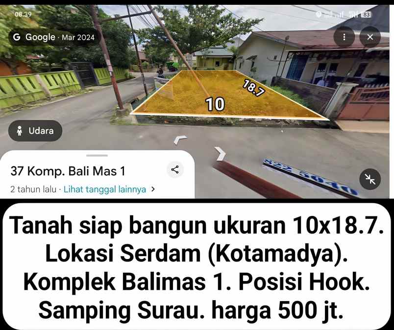 tanah serdam kotamadya balimas 1 harga 500 jt nego