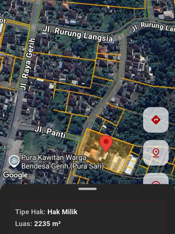 dijual 4 are jl panti raya gerih abiansemal badung