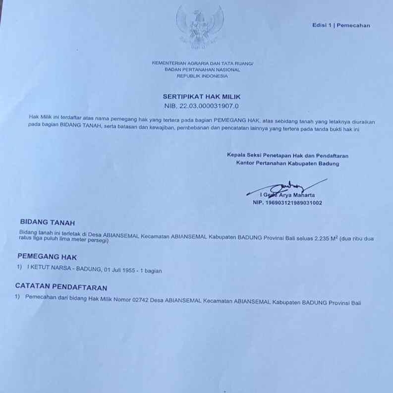 dijual 4 are jl panti raya gerih abiansemal badung