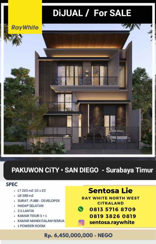 dijual rumah jalan pakuwon city san diego