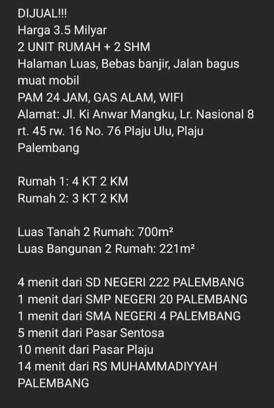 dijual rumah keluarga besar