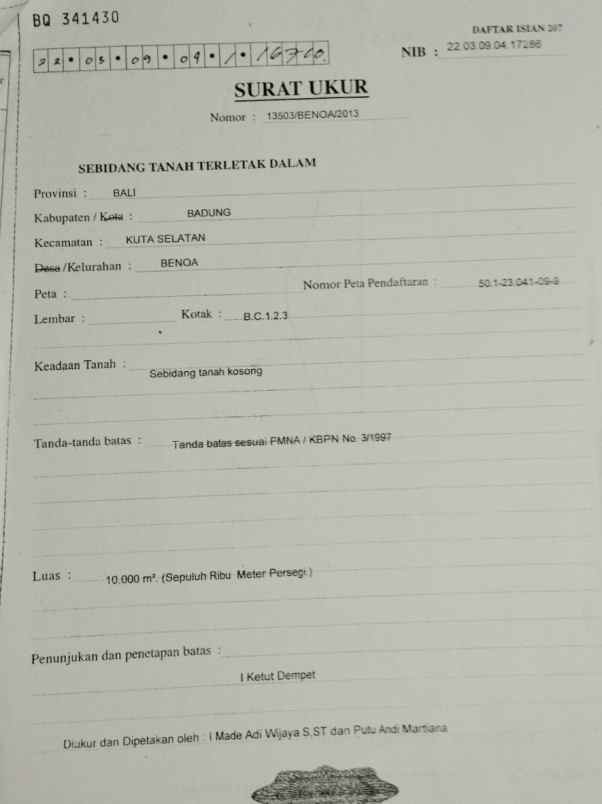 dijual tanah goa gong goa sakenan