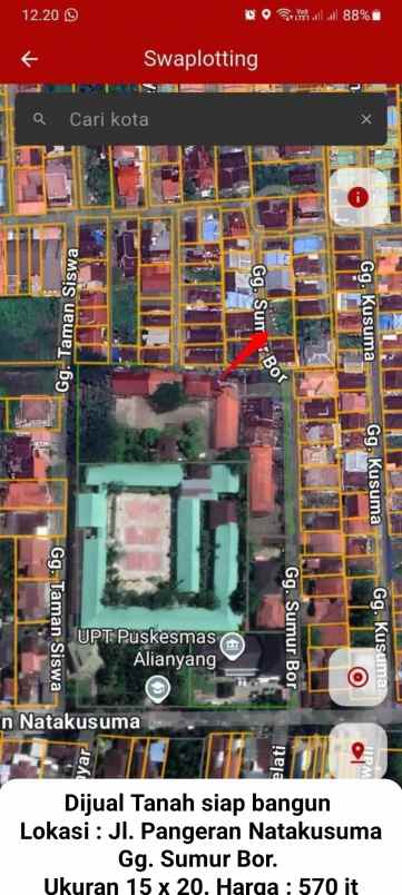 dijual tanah jalan pangeran natakusuma