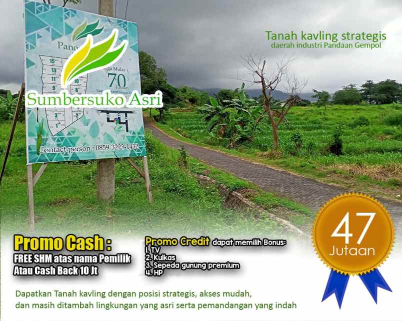 dijual tanah kemuning sumbersuko kec
