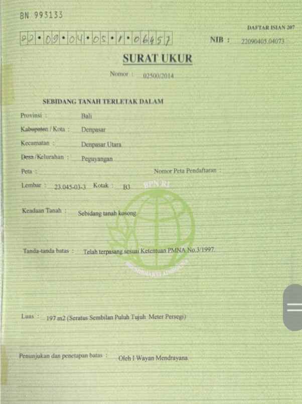 dijual tanah peguyangan