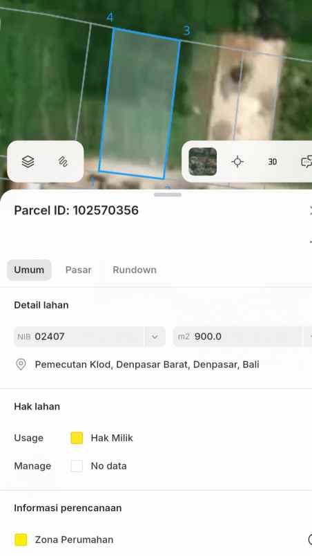 dijual tanah pemecutan klod