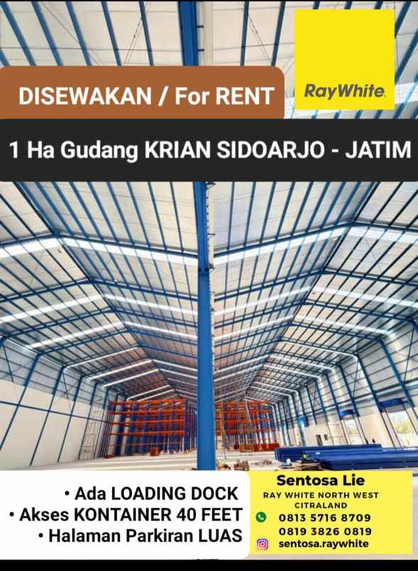 disewakan ruko gudang kantor jalan krian