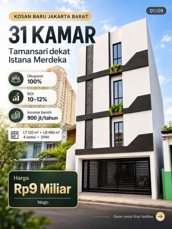 jual kosan baru 31 kamar dekat istana merdeka jakarta